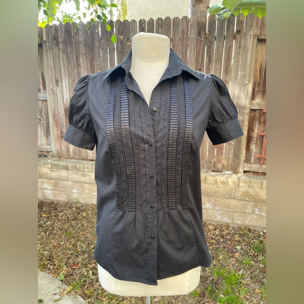 Moda Internacional Tuxedo style Black Button Down Shirt